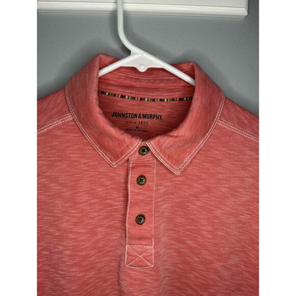 Johnston & Murphy Short Sleeve Collared Regular Fit Polo Shirt Red Men's Medium - Picture 3 of 7